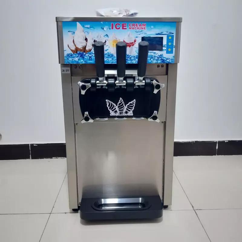 Commercial 3 Flavors Soft Ice Cream Machine 12L Frozen Ice Cream Cones Machine Handness Adjustment 110V or 220V